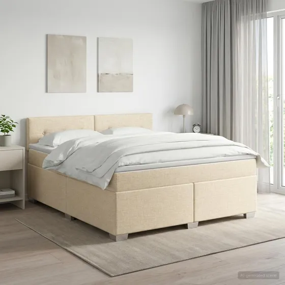 vidaXL Boksmadras med topmadras og sengegavl, 140 x 190 cm, Cremefarvet