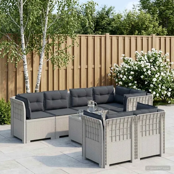 vidaXL 7-personers have-sofa i hvidt rattanlook med puder