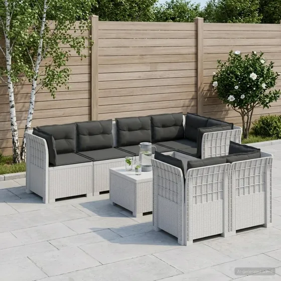 vidaXL 7-personers have-sofa i hvidt rattanlook med puder