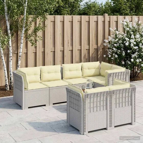 vidaXL 7-personers have-sofa i hvidt rattanlook med puder