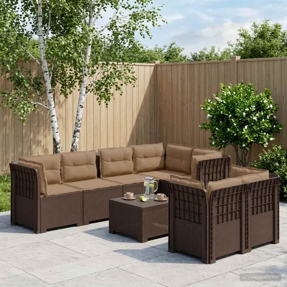 vidaXL 7-personers have-sofa i rattanlook med puder, brun