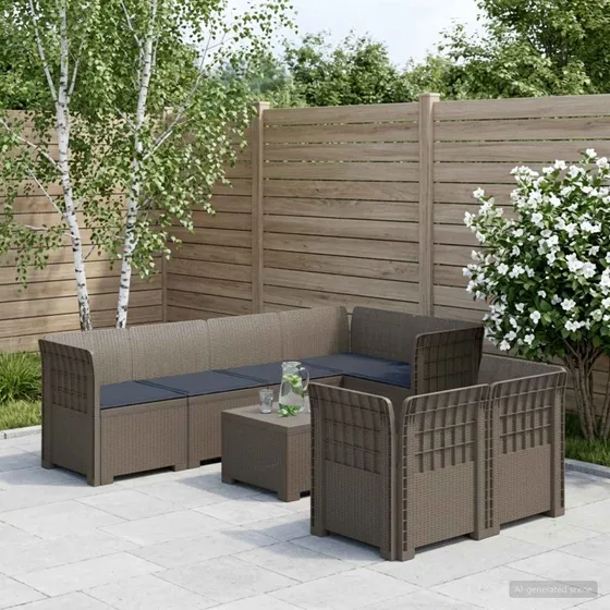 vidaXL 7-personers modulær have-sofa i rattanlook, lysegrå