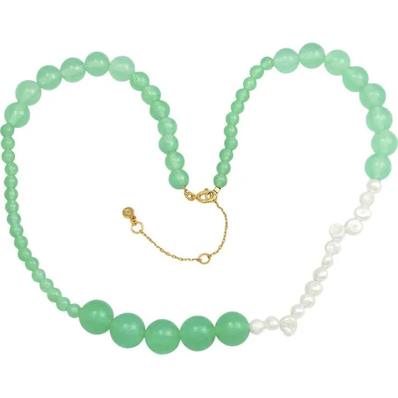 Mia halskæde 18 kt forgyldt sterling sølv med jade & perler, 40+5 cm