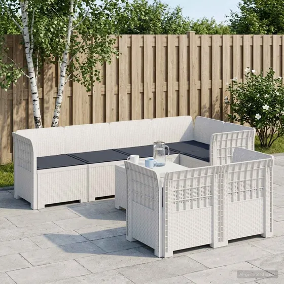 vidaXL 7-personers have-sofa i hvidt rattanlook med puder