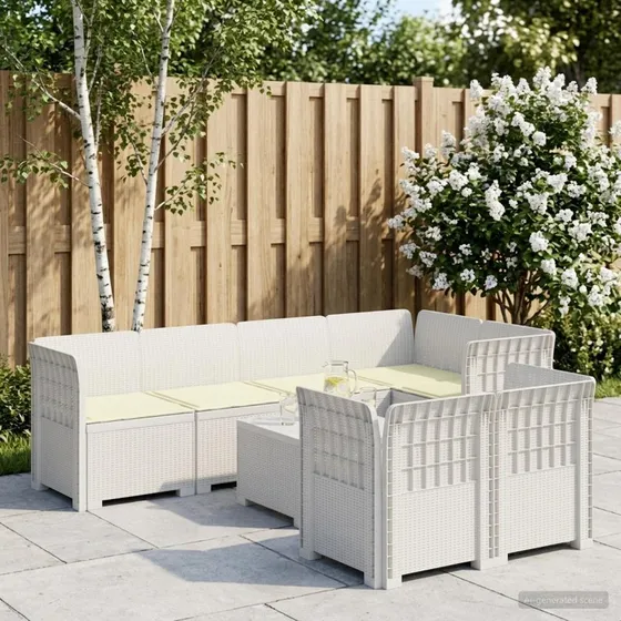 vidaXL 7-personers have-sofa i hvidt rattanlook med puder