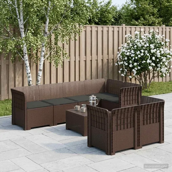 vidaXL 7-personers have-sofa i rattanlook med puder, Brun