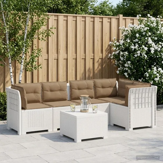 vidaXL 5-personers Havemøbel Sofa med Hynder i Rattan-look, Hvid