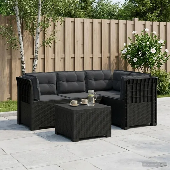 vidaXL 4-personers have sofa med hynder i antracit rattan-look