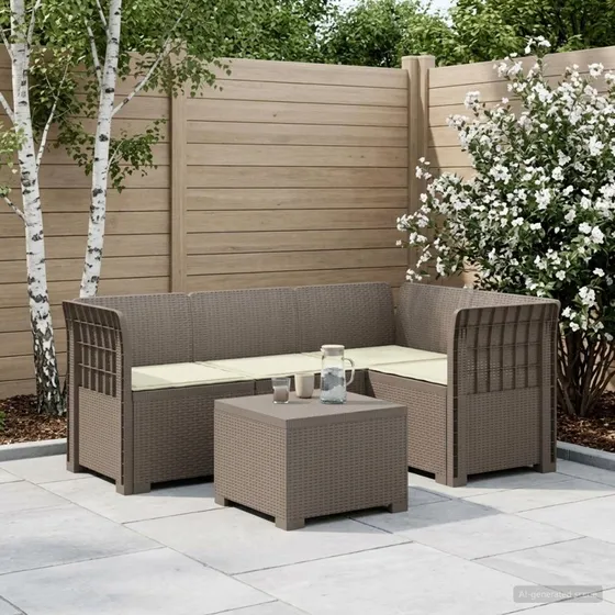vidaXL 4-personers Have Sofa med Hynder i Rattan-look, Lysegrå