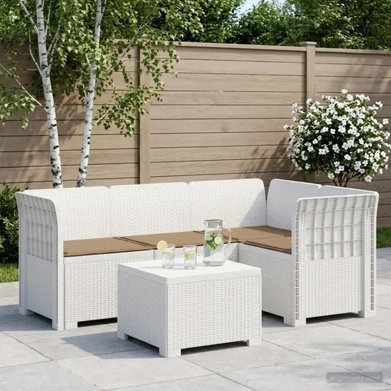 vidaXL 4-personers Have Sofa med Hynder i Rattan-look, Hvid