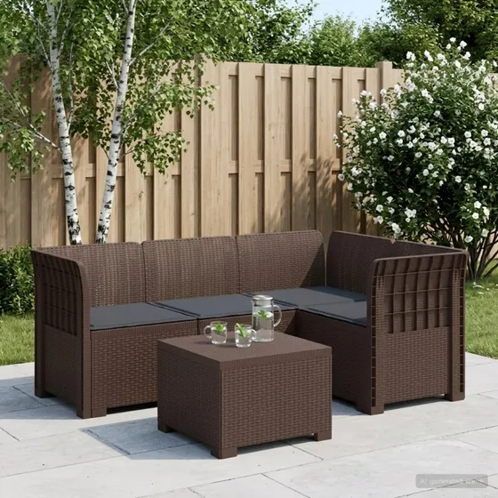 vidaXL 4-personers have sofa med hynder i rattan-look, brun
