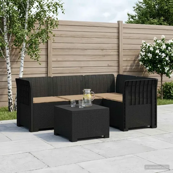 vidaXL 4-personers Havesofa i Rattan-look med Hynder, Antracit