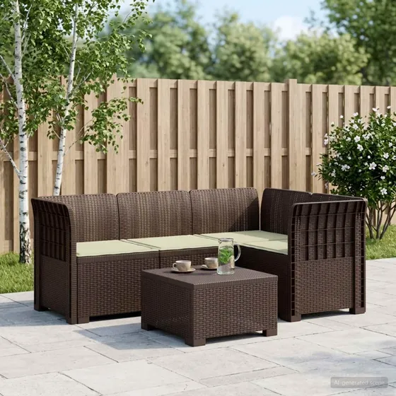 vidaXL 4-personers loungesæt i rattan-look med puder, brun