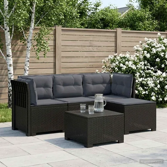 vidaXL 4-personers Havesofa med Hynder i Rattan-look, Antracit