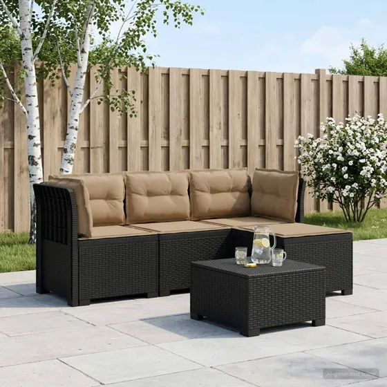 vidaXL 4-personers Havesofa med Hynder i Rattan Look, Antracit