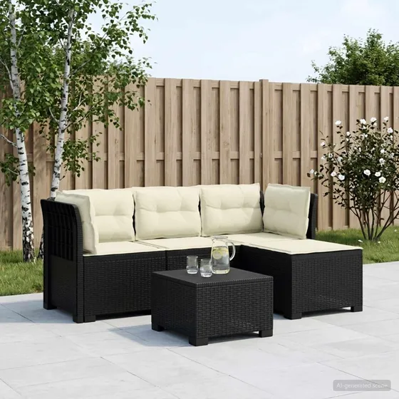 vidaXL 4-personers Havesofa med Hynder i Rattan Look - Antracit