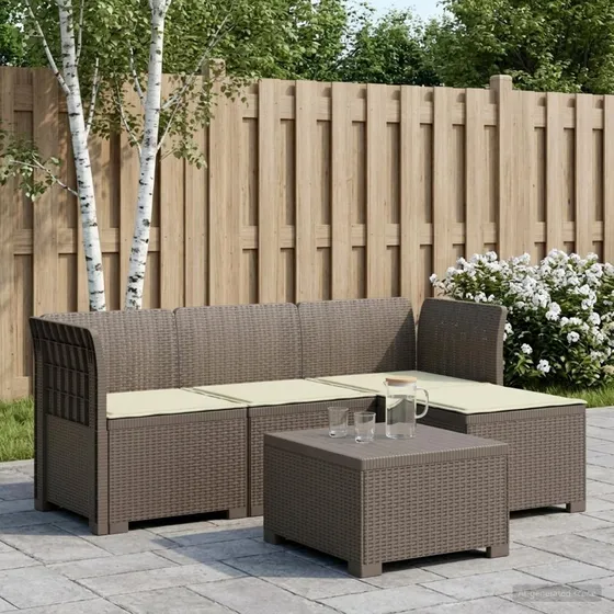 vidaXL 4-personers Have Sofa med Hynder i Rattan-look, Lysegrå