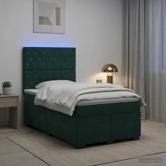 vidaXL Boksmadras med topmadras Mørkegrøn Fløjl 120 x 190 cm