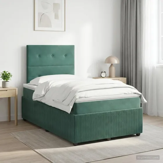 vidaXL Boxmadras med topmadras Mørkegrøn Fløjl 120 x 200 cm