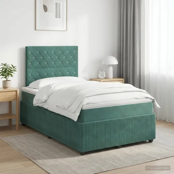 vidaXL Boxmadras med topmadras Mørkegrøn Fløjl 120 x 200 cm
