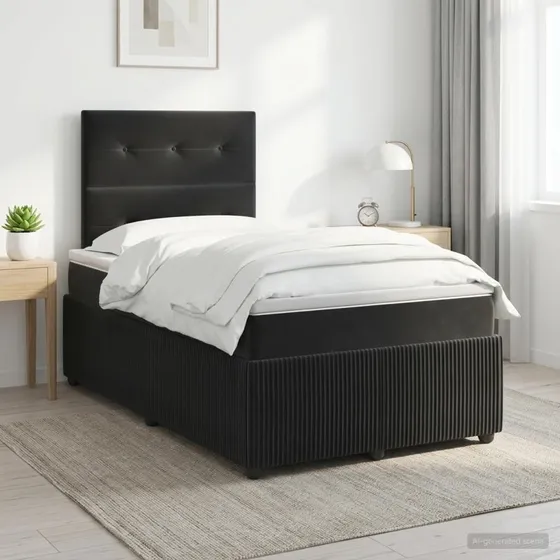 vidaXL Boxmadras med topmadras og gavl, Sort Fløjl, 120 x 190 cm