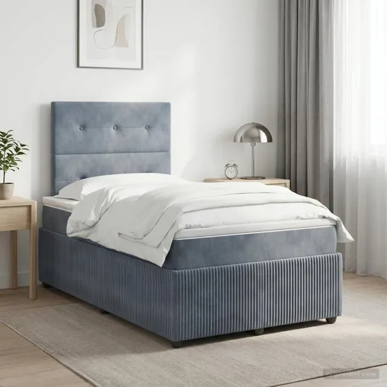 vidaXL Boxmadras med topmadras 120x190 cm Mørkegrå Fløjl