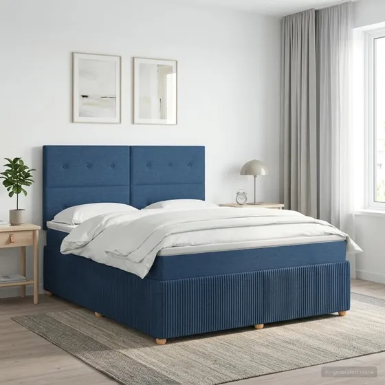 vidaXL Boksmadras 160 x 200 cm med topmadras og gavl - Blå