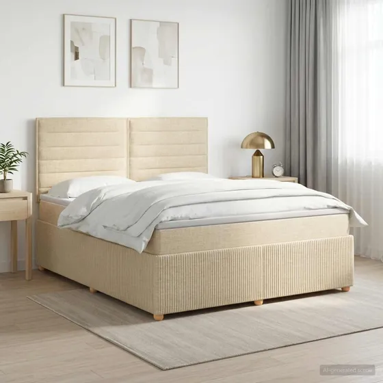 vidaXL Boxmadras med topmadras og sengegavl, 140 x 190 cm, Cremefarvet