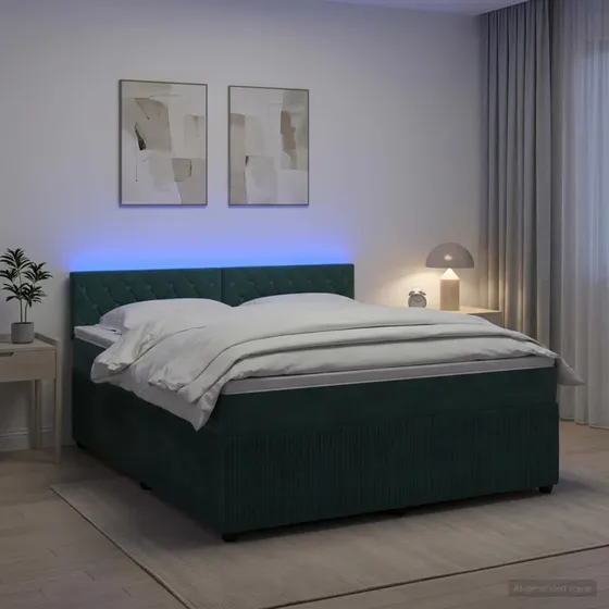 vidaXL Boxmadras med topmadras Mørkegrøn Fløjl 140 x 200 cm