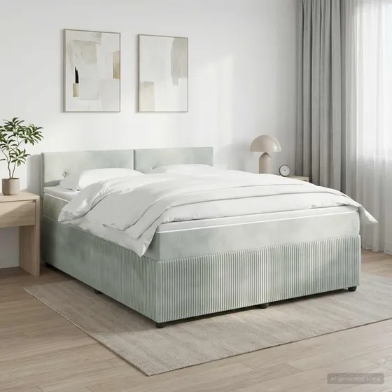 vidaXL Boksmadras med topmadras 140 x 190 cm Lysegrå Fløjl