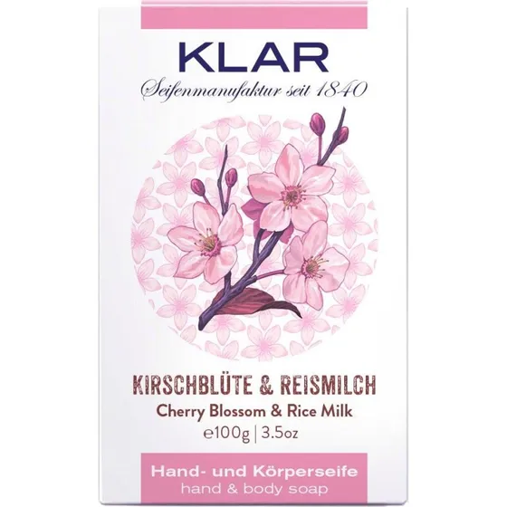 KLAR Kirsebærblomster og rismælk ansigts- og kropssæbe (100 g)