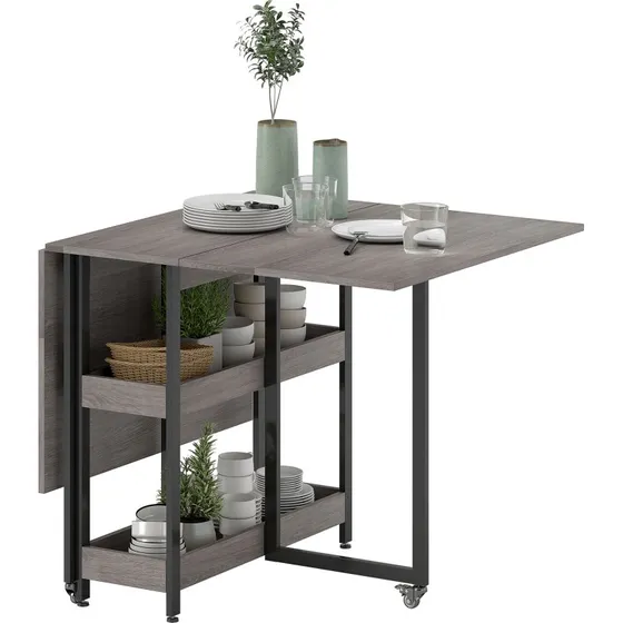 Sammenklappeligt spisebord i grå, 133,4x80x75 cm med opbevaring
