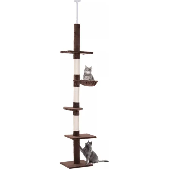 Katte Træ Høj Brun, Justerbar med Sisal Søjler, 40x34x230-260cm