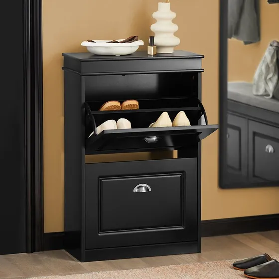 SoBuy Skoskab med 2 klapdøre - Sort - 54x24x82cm - FSR78-SCH