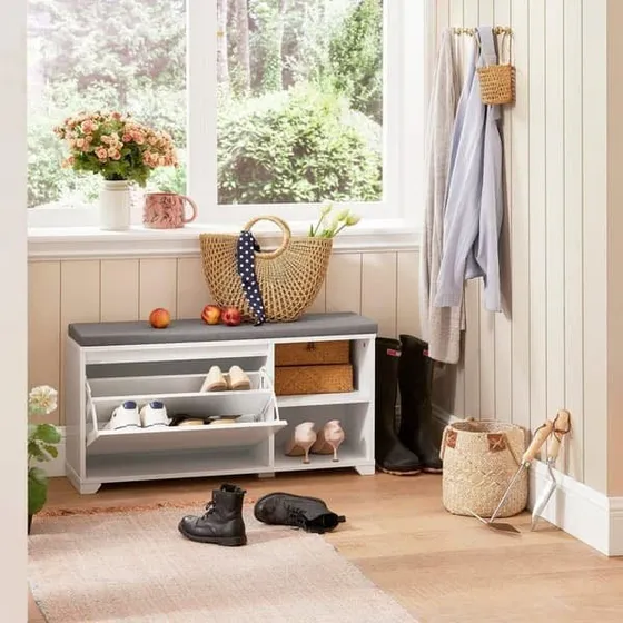 SoBuy Skobænk med hynde, hvid FSR119-W (90 cm)
