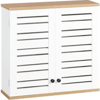 SoBuy Vægskab BZR42-W med 2 låger, Hvid/Natur, 60x19x56 cm