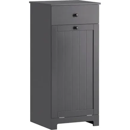 SoBuy Grå Badeværelsesskab 40x38x91cm med vasketøjskurv BZR21-II-DG