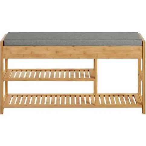 SoBuy Skobænk i bambus med grå hynde, 90x30x45cm – Natur FSR47-N