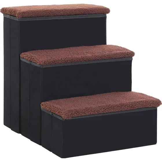 Foldbar 3-trins Kæledyrstrappe med opbevaring, Sort, 40x54x48 cm
