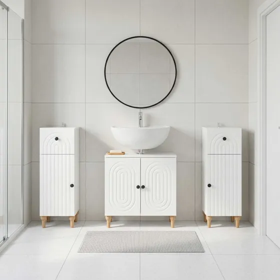 vidaXL ALKMAAR Badeværelsesskabssæt i hvid højglans