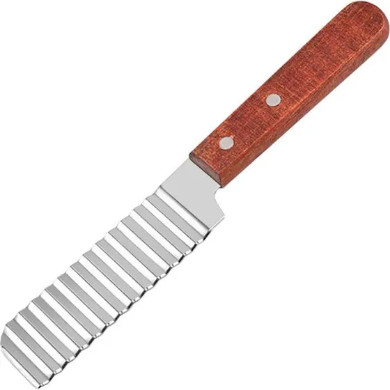 Takket pommes frites kniv i rustfrit stål og træ - 22 x 5 cm