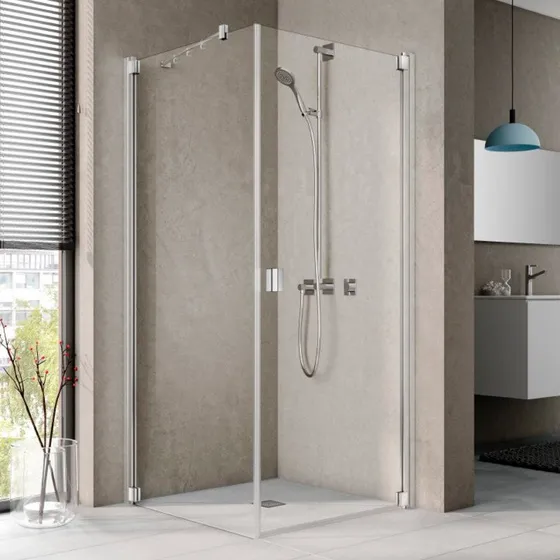 Kermi Raya TOL brusevæg, 88 cm, venstre, klart glas, aluminium
