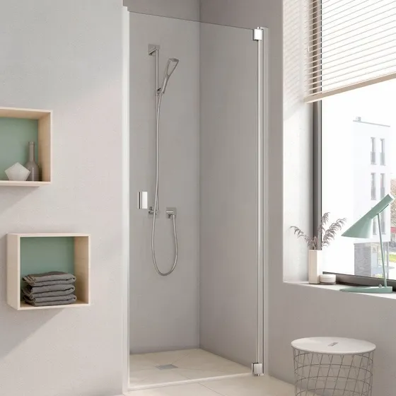 Kermi Raya 1WR Brusedør, 76,8 cm, Højre, Klart Glas, Aluminium