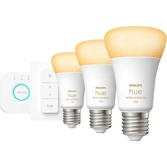 Philips Hue White Ambiance Startsæt E27 3-pak (11W/1055 lm, Bridge+Dimmer)