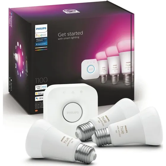 Philips Hue White & Color Ambiance Startkit 3xE27 – Bridge inkluderet