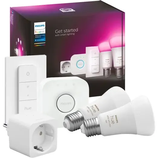 Philips Hue Startsæt 2x E27 (1100 lm) + Dimmer switch + Smart Plug