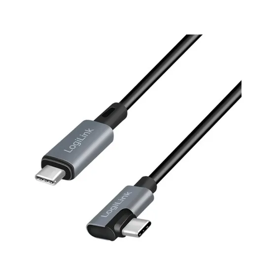 LogiLink USB-C til USB-C vinklet 90° kabel, 100W PD, 2m, sort