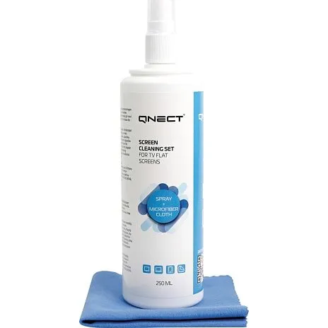Qnect Skærmrens 250 ml spray med mikrofiberklud