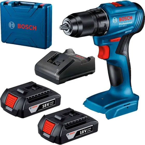 Bosch GSR 185-LI 18V skruemaskine 2×2,0 Ah med kuffert