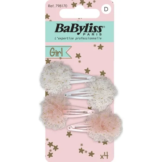 BaByliss KIDS Glitter Hair Clips - 4 stk. (Hvid & Lyserød)